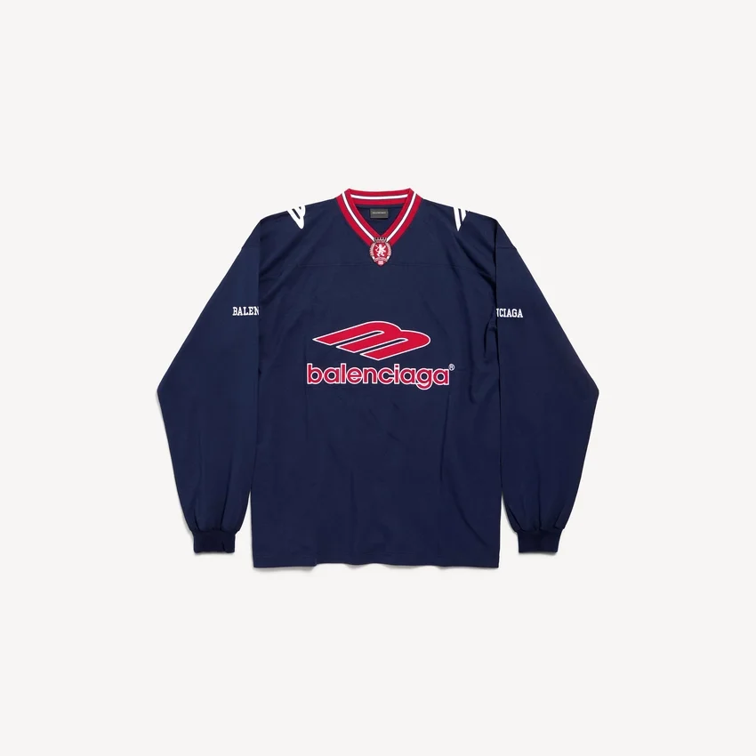 Men’s 3b football long sleeve v-neck t-shirt in dark navy/red Men’s 3b football long sleeve v-neck t-shirt in dark navy/red